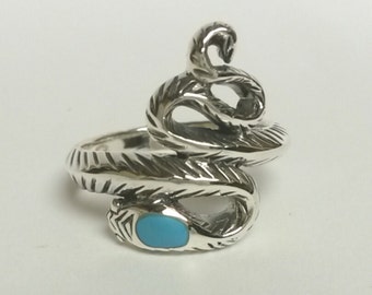 Estate Sterling Silver 925 Snake Eyes Turquoise Ring Band Rattler Cobra R3