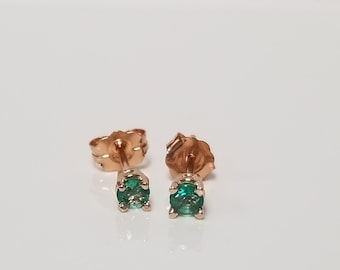 3mm Estate 14k Rose Gold Natural Emerald .20ct Earrings Studs Stud GE215