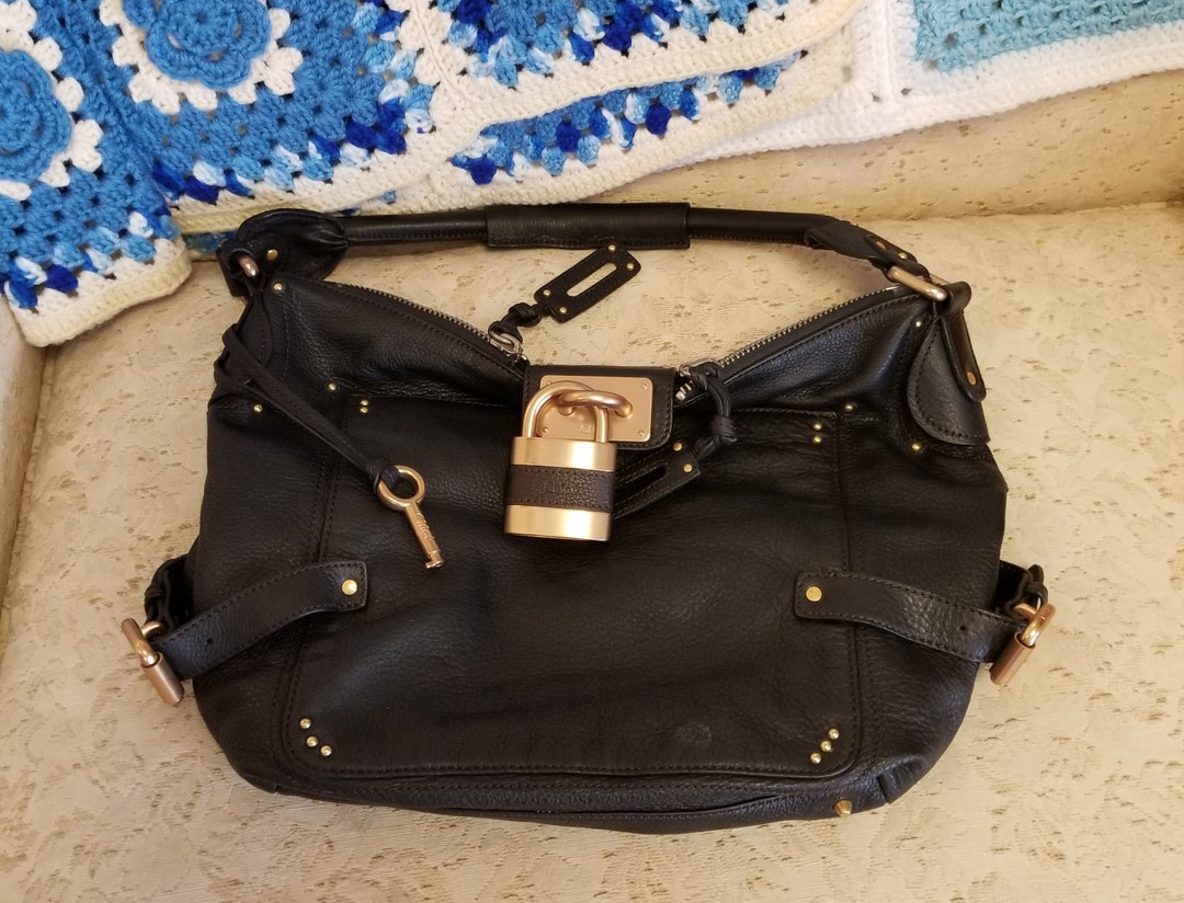 16 Estate Chloe Paddington Black Leather Lock Key Locking Satchel Bag