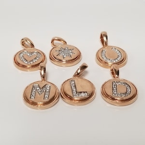 Venda CHOICE Venda 5/8" Estate 14k Ouro Rosa Letra Maiúscula Diamante Inicial D L M R Lua Estrela Coração Ferradura Pingente BC145