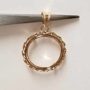 Sale 1 1/8" Estate 14k Yellow Gold 1/10 Coin Bezel Pendant Charm Holder G66-1