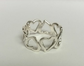 Size 5 6 7 8 Estate Sterling Silver 925 Ring Heart to Heart Love Band Anniversary Birthday Sweetheart R38