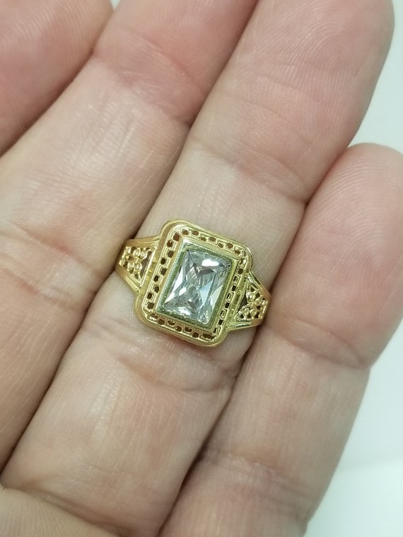 Ring Size 7.25 Estate 10k Yellow Gold CZ Diamond … - image 7