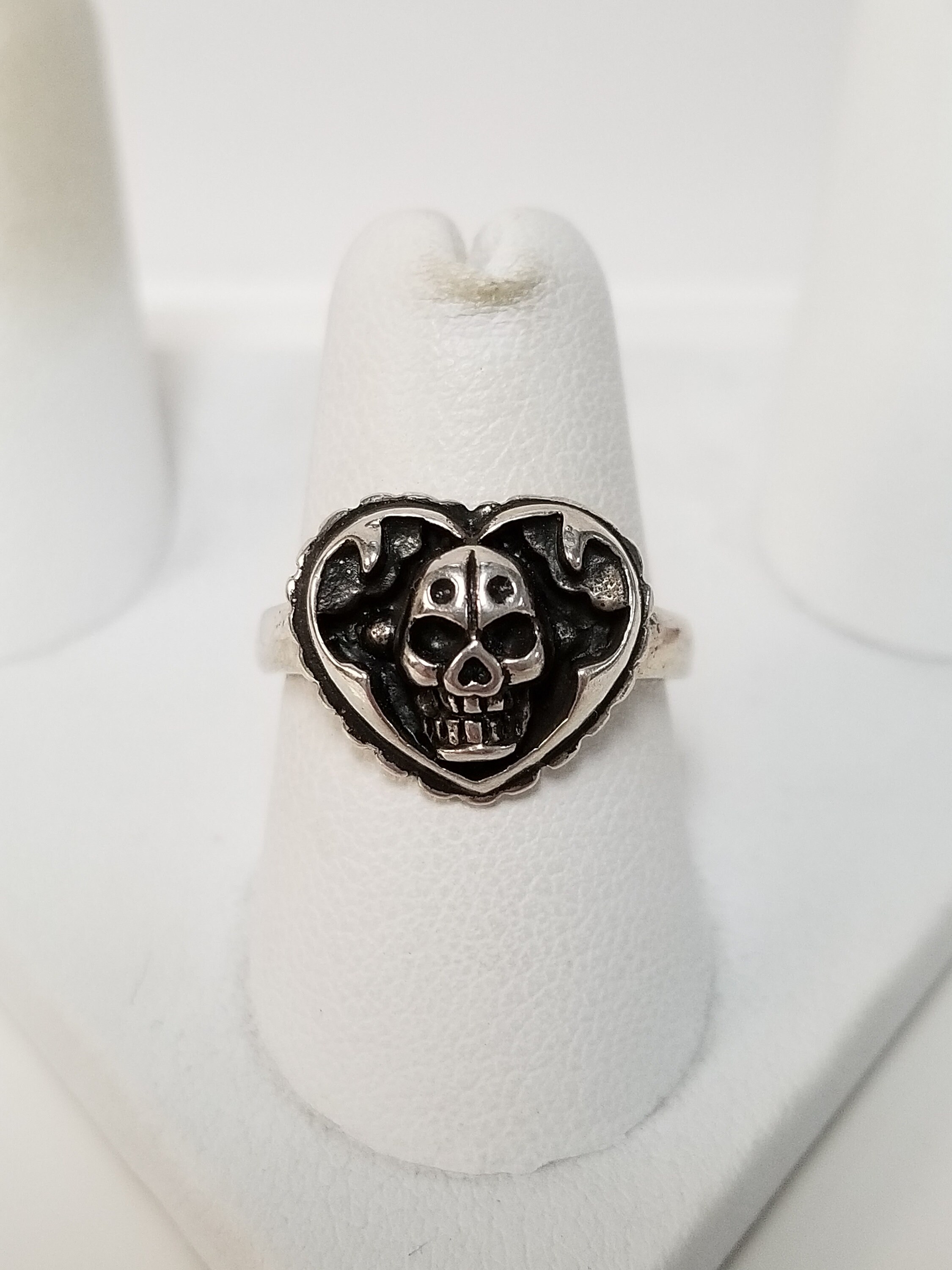 Estate 925 Sterling Silver Skull Heart Ring Band R42 - Etsy