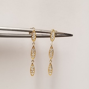 1&quot; Estate 14k Yellow Gold Dangle Drop Earrings .15ct Cz Diamonds Studs Anniversary Earth Seed Birthday GE4-1