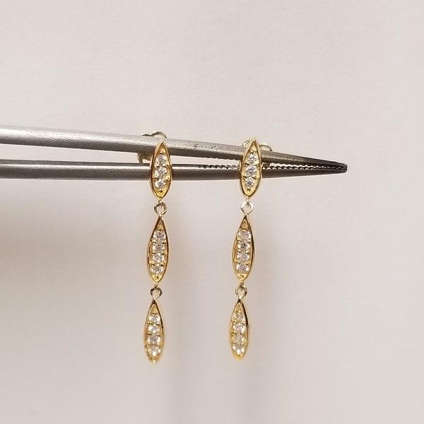 1" Estate 14k Yellow Gold Dangle Drop Earrings .15ct Cz Diamonds Studs Anniversary Earth Seed Birthday GE4-1