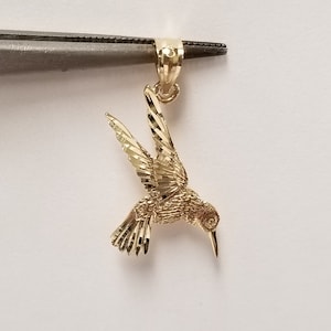 1" Estate 14k Yellow Gold Hummingbird Flower Pendant Charm G551