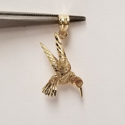 1" Estate 14k Yellow Gold Hummingbird Flower Pendant Charm G551