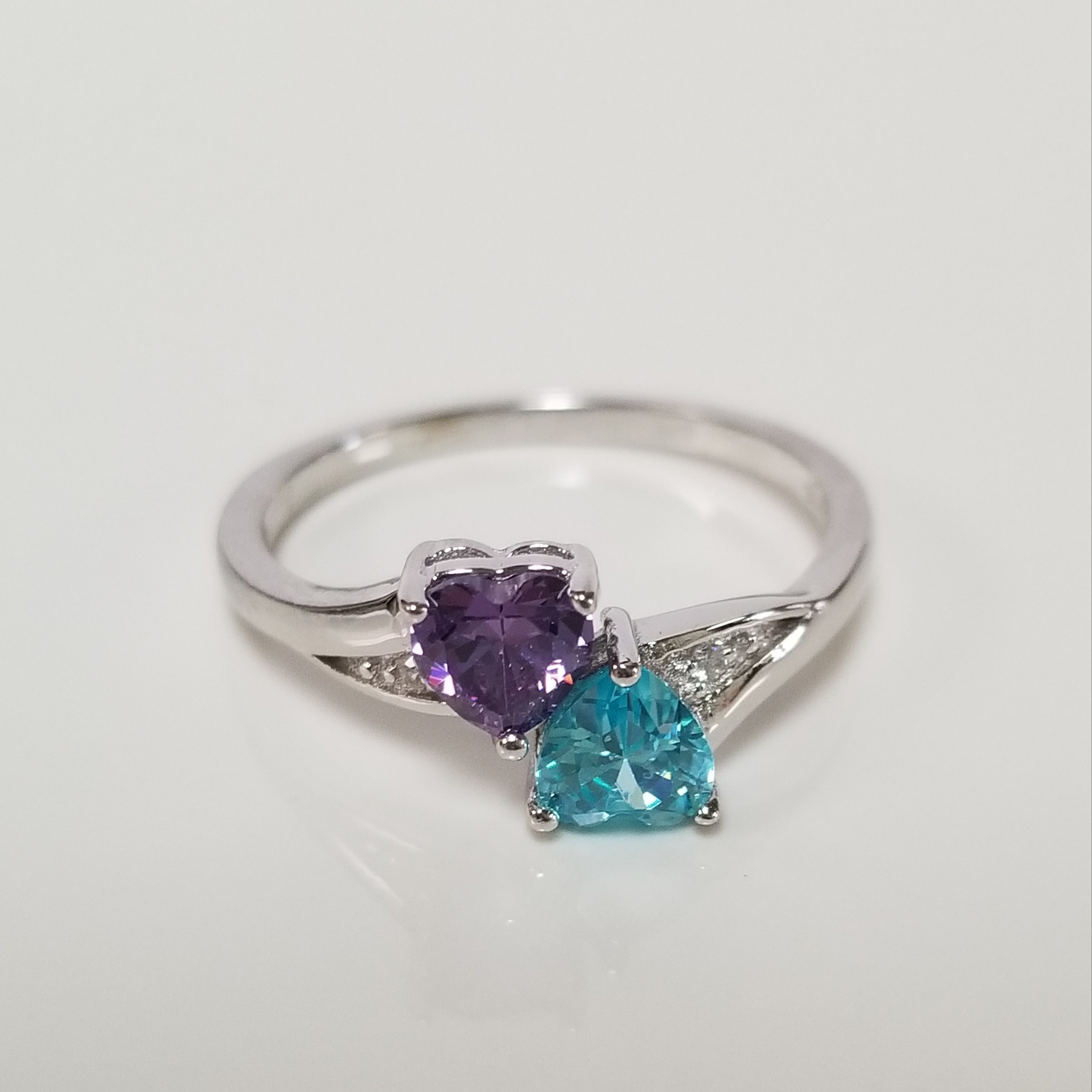 Estate Sterling Silver 925 .50ct Topaz Amethyst Double Hearts Ring