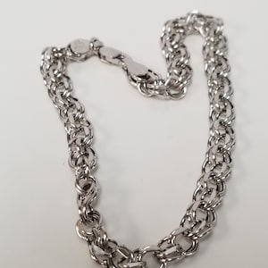 Sale Size 7.25&quot; Estate 14k White Gold 3mm Fancy Double Link Charm Bracelet 7&quot; 8&quot; Lobster Clasp G400