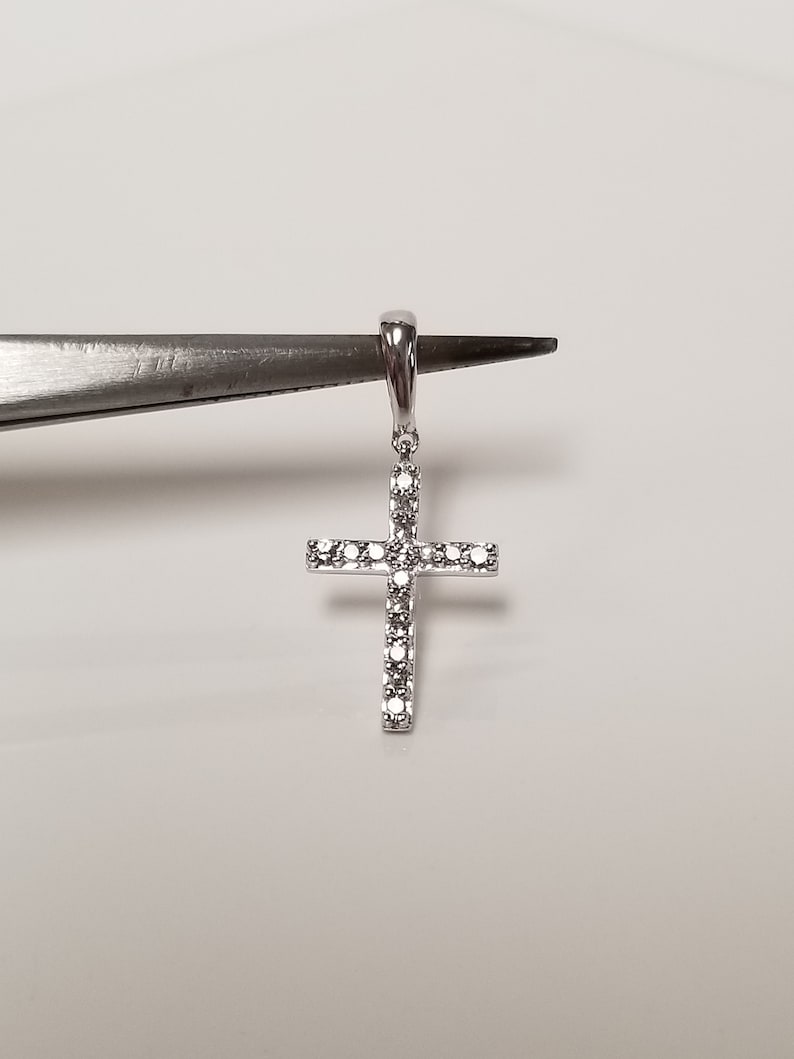 3/4 Estate 10k White Gold .075ct Diamond Cross Pendant Anniversary Birthday Baptism BC19-02 image 2