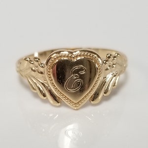 Anillo de oro amarillo de 14 k con monograma, letra E mayúscula cursiva, inicial victoriana, estilo antiguo, talla 3 E, BR01-15E
