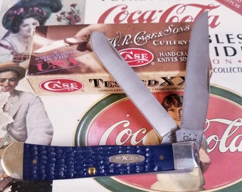 Estate Case XX 6254 SS Navy Jigged Blue Bone Trapper Pocket Knife 2 Blade USA 2018