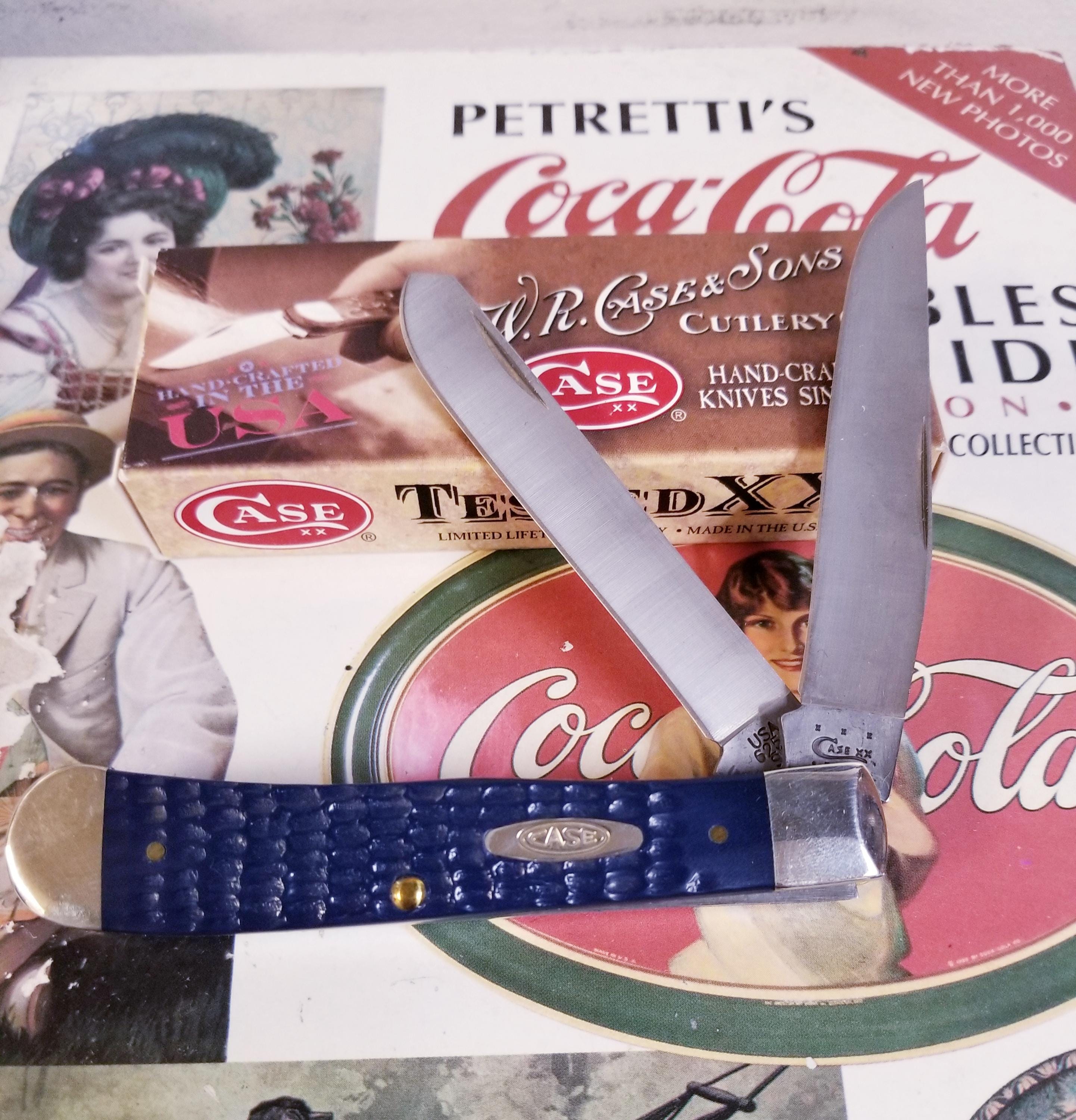 Estate Case XX 6254 SS Navy Jigged Blue Bone Trapper Pocket Knife