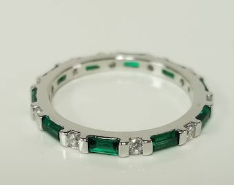 Anel de prata esterlina 925 criado 1ct esmeralda CZ diamante eternidade princesa aliança pilha SWE37-1