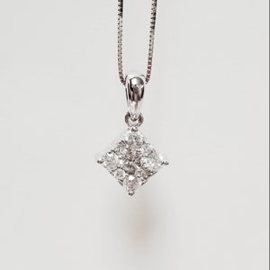 18" Estate 10k White Gold .50ct Diamond Pendant Charm .50mm Box Necklace Chain Anniversary Birthday BC170