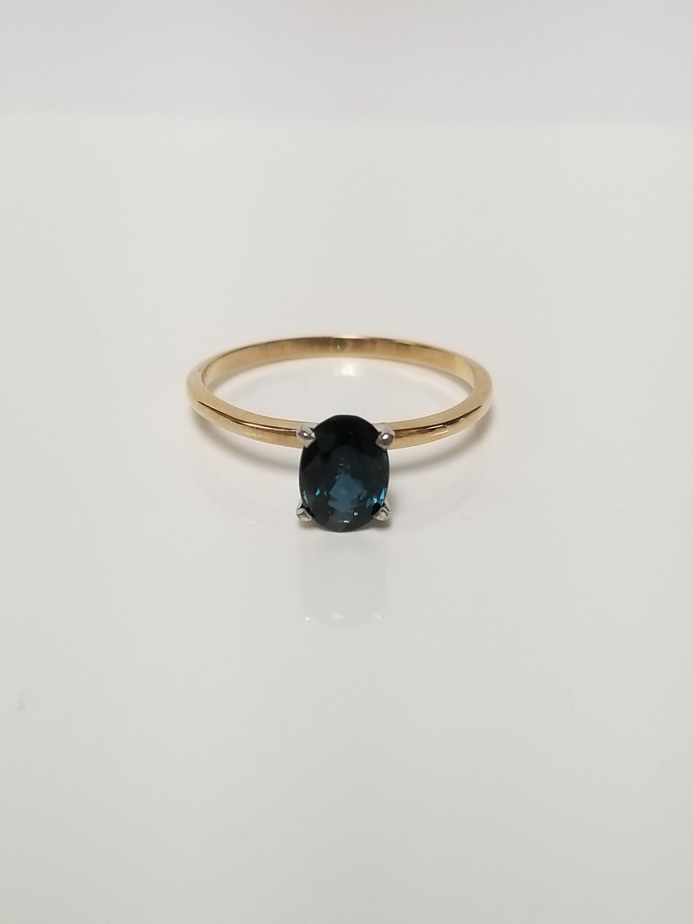 Size 6.25 Estate 14k White Yellow Gold Natural Oval Blue .50ct Sapphire or Blue Spinel Ring GS1968-03