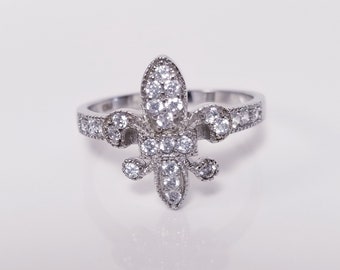 Bague fleur de lys en argent sterling 925 avec fleur de lys, taille 6,7 carats, diamant CZ, style GQ9-2