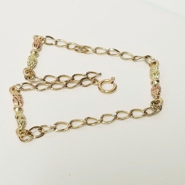 2.06 Grams Size 7.25 Estate 14k Yellow Rose Gold Leaf Grapes Black Hills Gold Bracelet Cuff GS1765-03