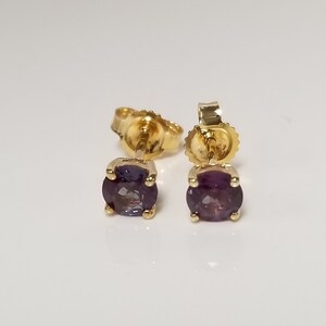 1/4" 4mm Estate 10k Yellow Gold .50ct Alexandrite Round Cut Blue Pink Green Alexandrite Earrings Studs CR33