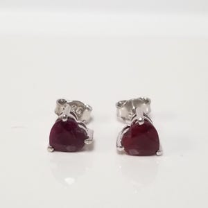 Estate Sterling Silver 925 Natural Genuine 1ct Ruby Heart Genuine Diamond Princess Earring Studs S57-01