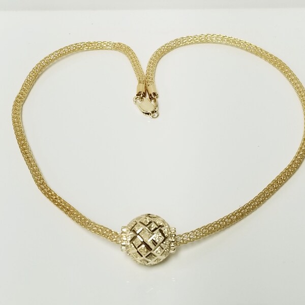 9.85 Grams 17" Estate 10k Yellow Gold Ball Bead Vintage Necklace Chain 4mm Diamond Cut Woven Wheat GC215