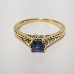 Sale Size 7 Estate 10k Yellow Gold Natural Created Blue .35ct Sapphire .15ct Diamond Ring Birthday Promise Anniversary TR18