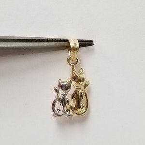 3/4" Estate 14k Yellow White Gold Cat Sitting Tree Cats Kitten Pendant Charm G135