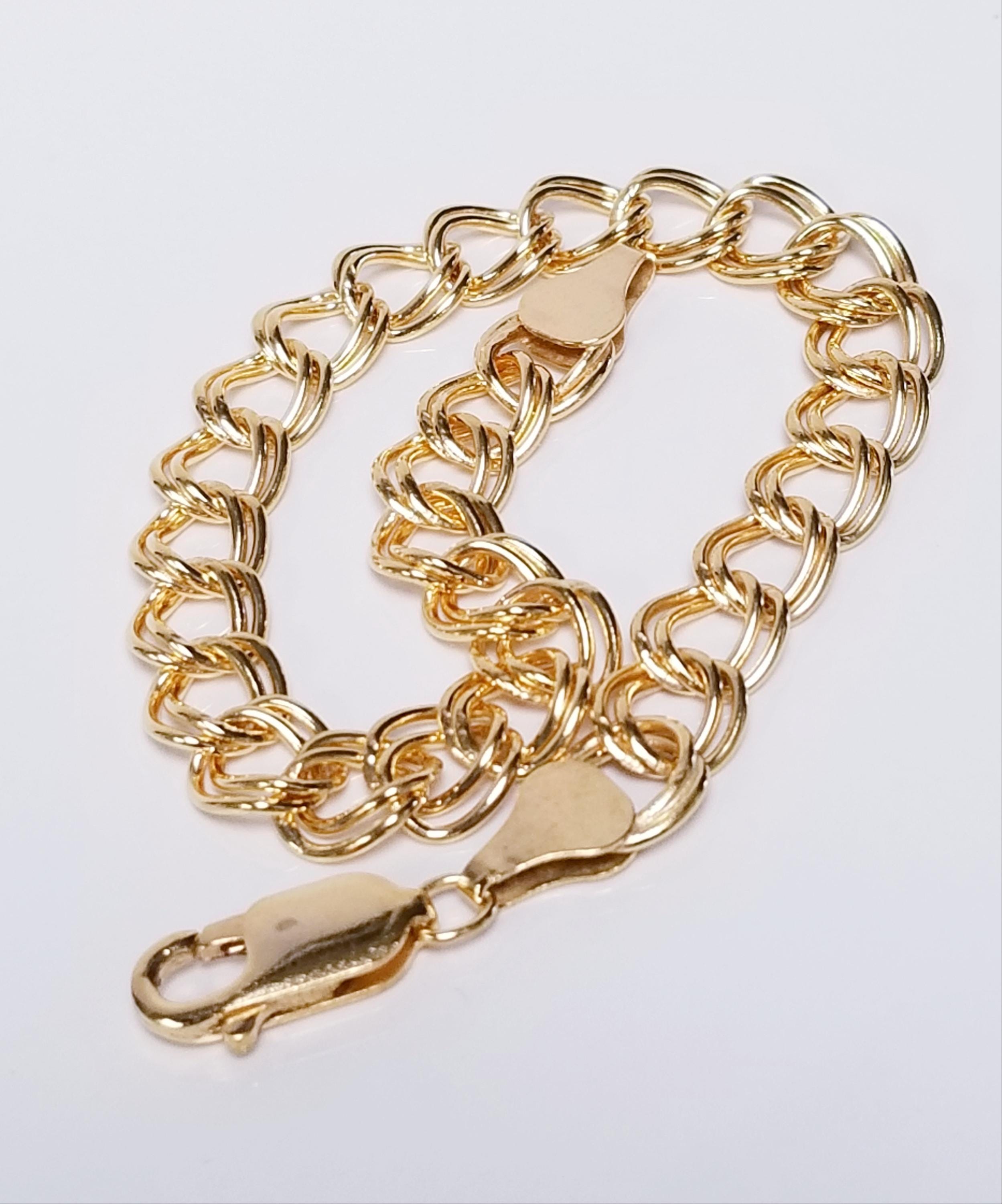 6.75 Grams 7" Estate Vintage 14k GF Yellow Gold Filled 1/20 Bracelet 7mm Curb Double Link Charm GF16