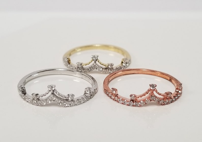 CHOICE Size 7 Estate 10k White Yellow Rose Gold Princess Crown .20ct Heart Diamond Ring Eternity DNG108