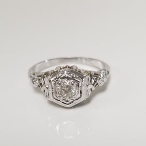2.86 Grams SI2 G Ring Size 6 Estate Antique 18k White Gold Natural .25ct Diamond Ring Filigree Vintage .25ct 1920's GS2981