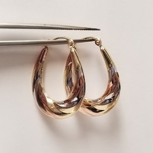 1" Estate New 10k Yellow White Rose Gold Tri Color Twisted Hoops Dangle Earrings G535