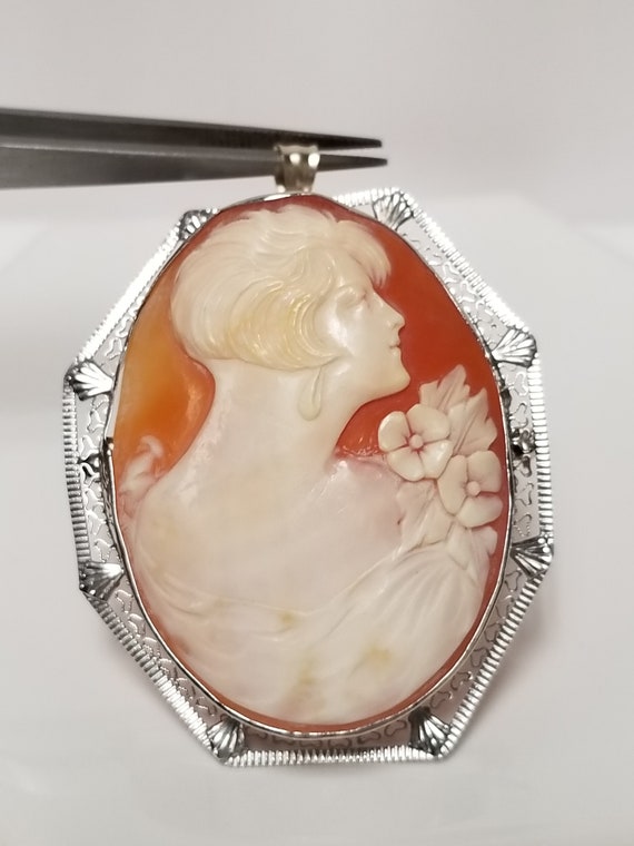 14.12 Grams Sale 2" Estate 14k White Gold Cameo F… - image 2