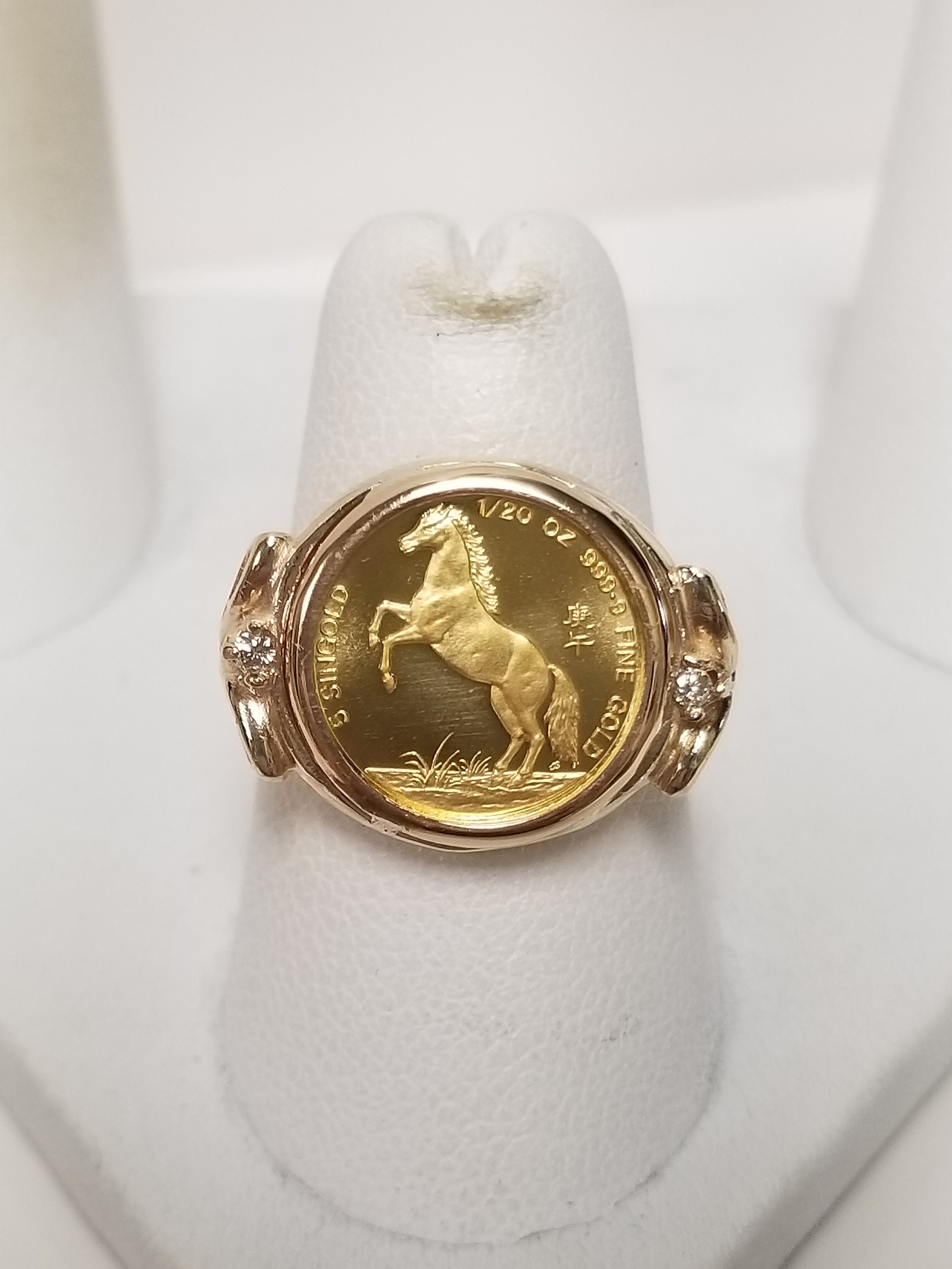 Size 6 Estate 14k Yellow Gold 5 Singold Horse 1990 .999 1/20