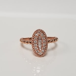 Sale Size 7 Estate 10k Rose Gold White .25ct Diamond Beaded Ring Cocktail Pinky Baguette Round Marquise DNG12-0
