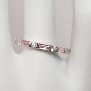 Size 4 thru 10 Estate Sterling Silver 925 Pink 1ct Ice Sapphire Topaz Cz Diamond Eternity Band Ring SWCZ22-1