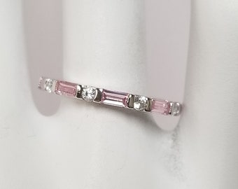 Size 4 thru 10 Estate Sterling Silver 925 Pink 1ct Ice Sapphire Topaz Cz Diamond Eternity Band Ring SWCZ22-1