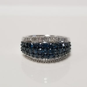 Ringgröße 7 Objekt Sterlingsilber 925 Natürliche Echte Blau Weiß 1.5ct Diamant Runde Baguette Cocktail Birthstone Ring BC150