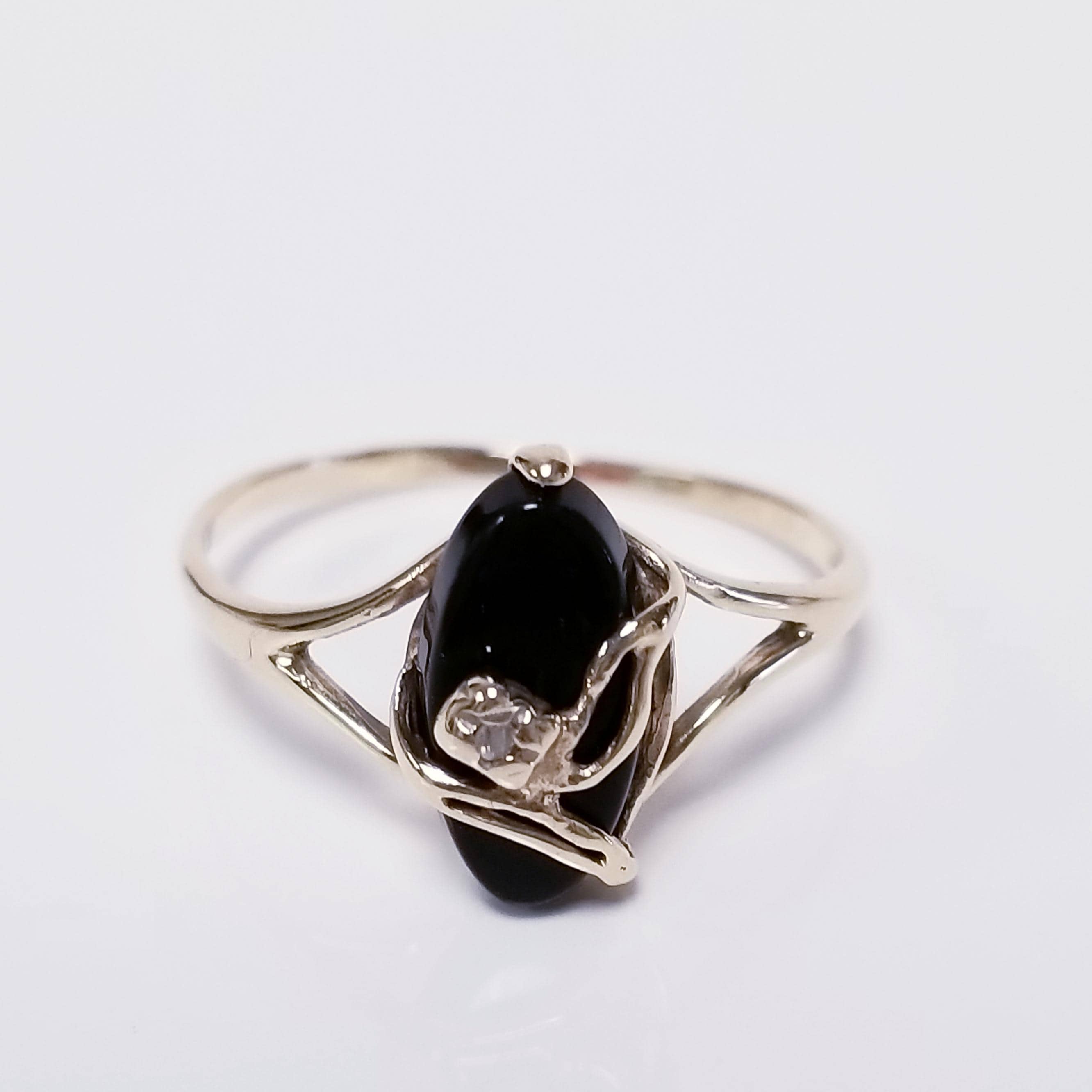 RAMSEY ORENGE UK6 新品 Sale Size 8 Estate 10k Yellow Gold Natural Black 1ct Onyx