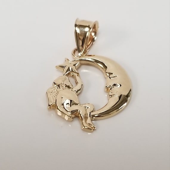 14k Yellow Gold Angel with Moon and Star Pendant 14k Yellow Gold Angel with Moon and Star Pendant