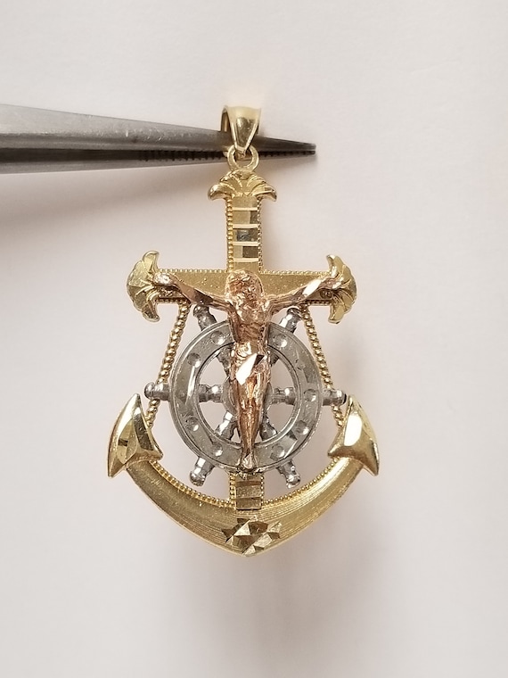 Sale 1.5" Estate 10k Yellow White Rose Gold Christ