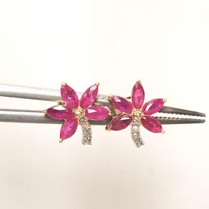9mm Estate 10k Yellow White Gold Natural .50ct Ruby .05ct Diamond Studs Stud Palm Tree Star Flower TR59