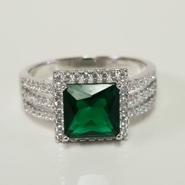 Size 7 8 10 Estate Silver Sterling 925 3ct Emerald Cz Diamonds Princess Ring SW21