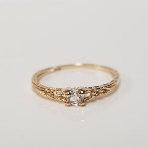 Anillo de talla 2.75, oro amarillo de 10k, redondo, con diamante CZ natural de 0.10ct o topacio blanco, para bebé, talla midi, para niña, G82