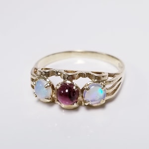 2,0 gram storlek 5,75 Estate 14k gult guld naturlig 0,30ct opal rubinring viktoriansk filigran vigselring GS3513