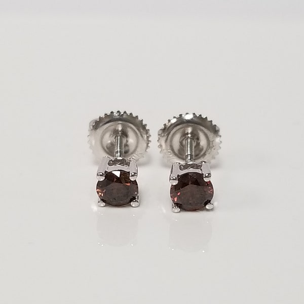 4mm Estate 10k White Gold .50ct Champagne Diamond Chocolate Screw Post Studs Stud Wedding DNG112