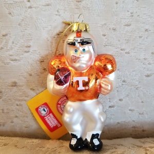 4.5&quot; Blown Glass University of Tennessee UT Vols Football Player Ornament Helmet Christmas Tree
