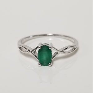 Size 7 Estate 14k White Gold Natural Green .50ct Emerald Birthstone Ring Mom Daughter .25ct G281