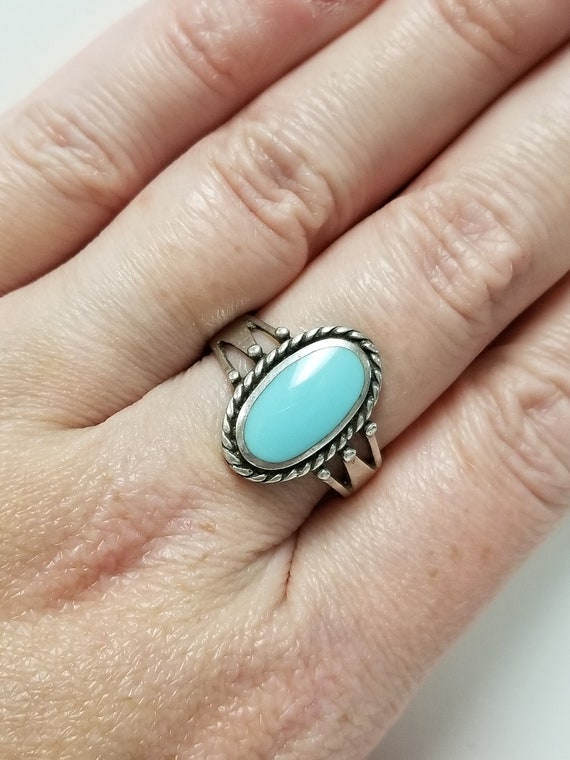 Size 9 Estate Sterling 925 Silver Created Turquoi… - image 2