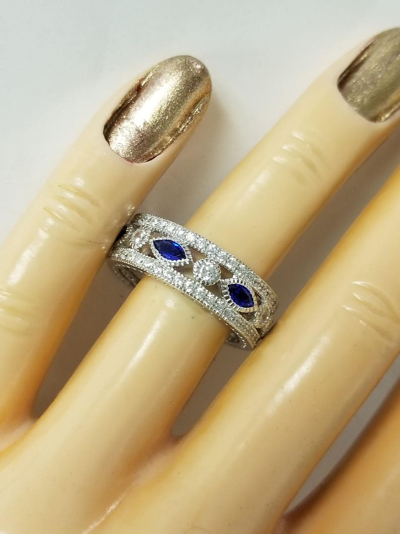 Masonic Sterling Silver Ring With Blue Star Sapphire All-Seeing Eye Design – Antique Finish (KTR020) - View #9